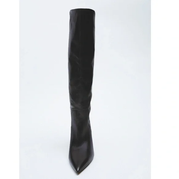NEW! Zara 3.1” Heeled Leather Knee Boots Size 41 - Picture 3 of 14